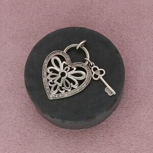 sterling silver diamond accent heart padlock & key pendant